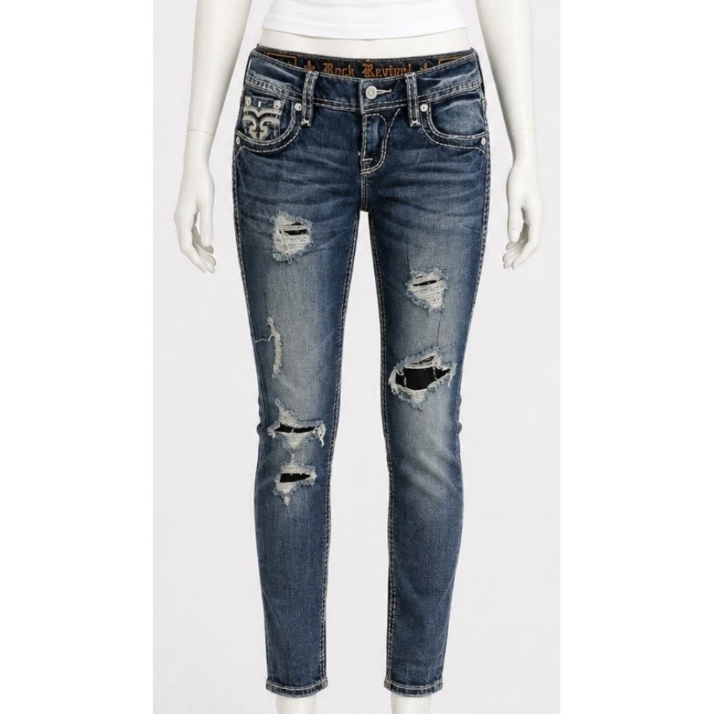 ROCK REVIVAL Girls Abrienda Skinny Size 24 Distressed Blue Denim Jeans